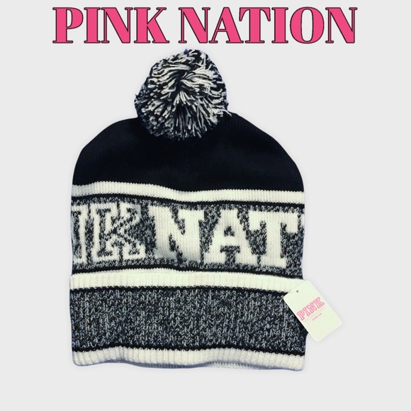 ‼️SOLD‼️PINK NATION KNIT POP-POM HAT *NWT *VICTORIA’S SECRET *BLACK *GRAY - Picture 5 of 5